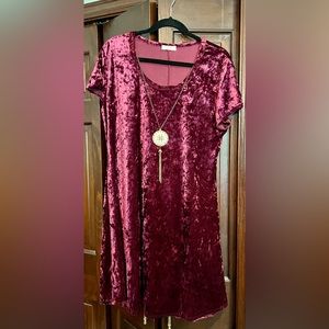 Velvet T-shirt Dress w/ Necklace